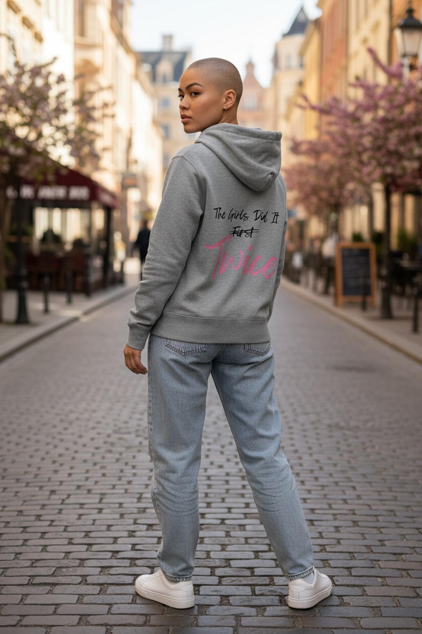 Girls did it first Eco friendly zip up hoodie in black and grey