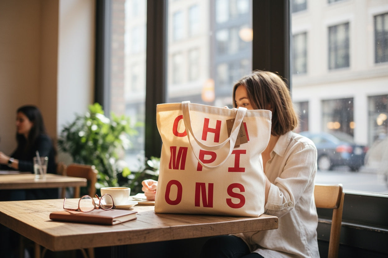 Champions chunky print canvas tote bag