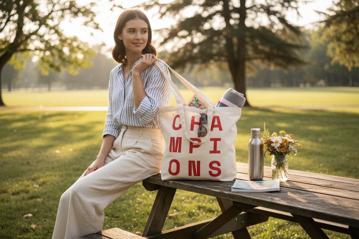 Champions chunky print canvas tote bag